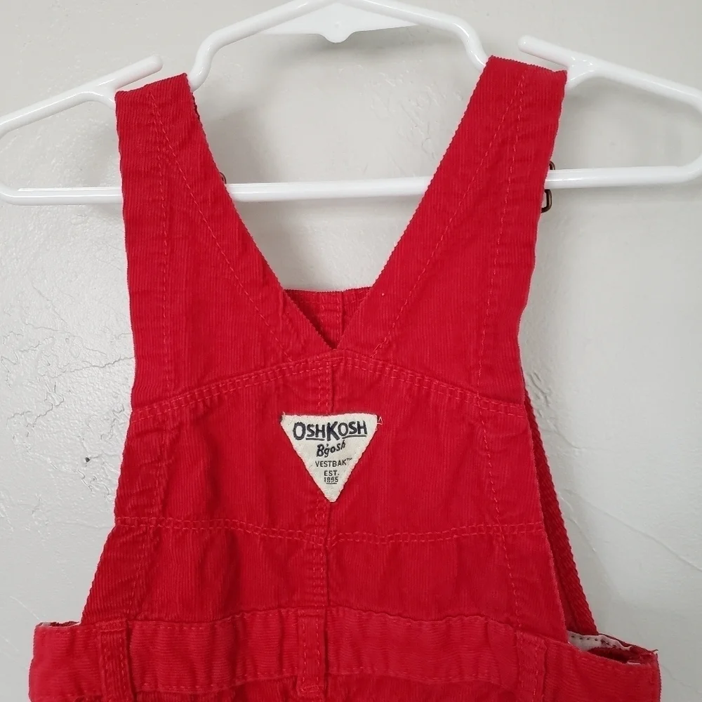 Oshkosh Baby Girl 18 Months Red Ribbed Corduroy Overalls White Bow